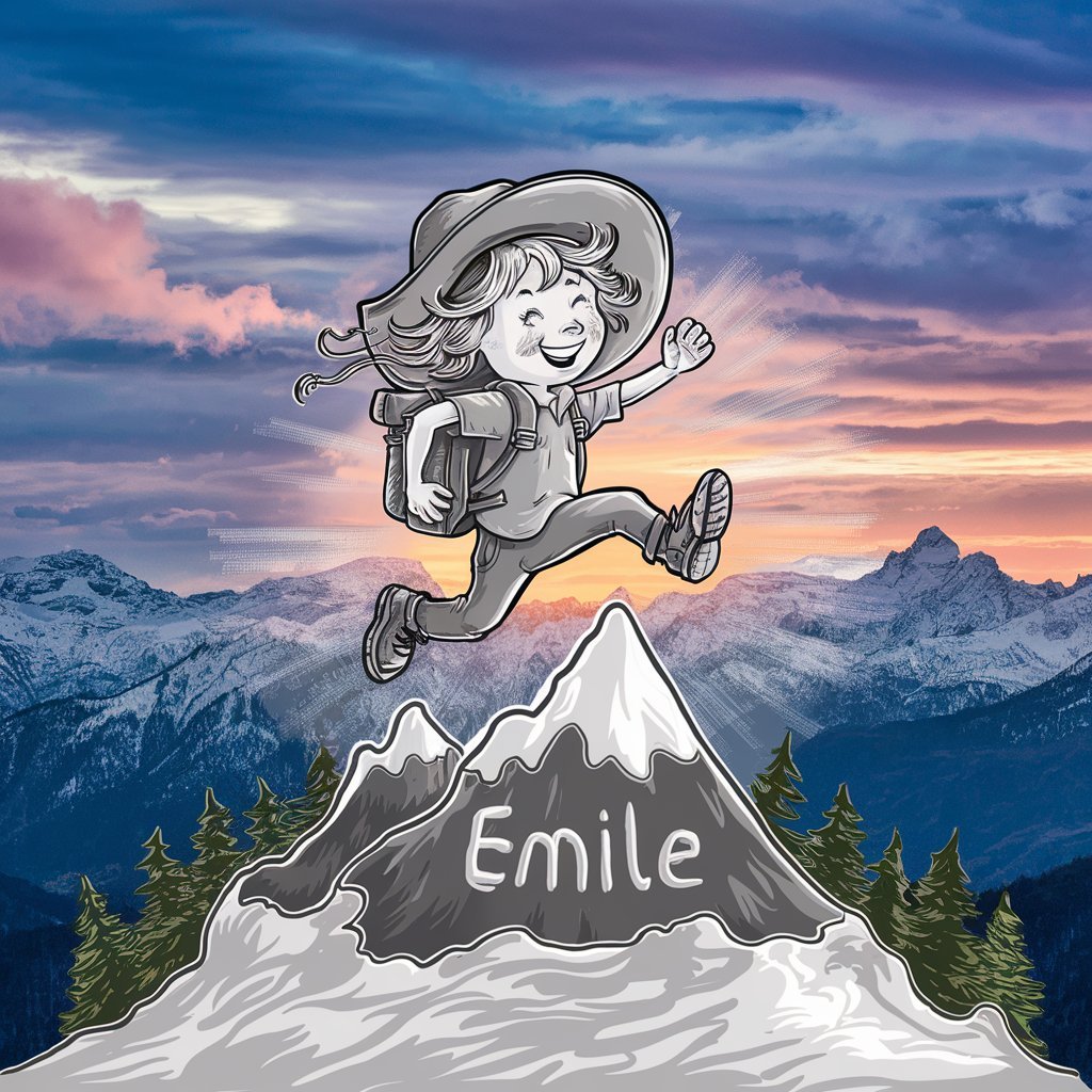 un enfant qui saut sur une montagne où c'est ecrire Emile