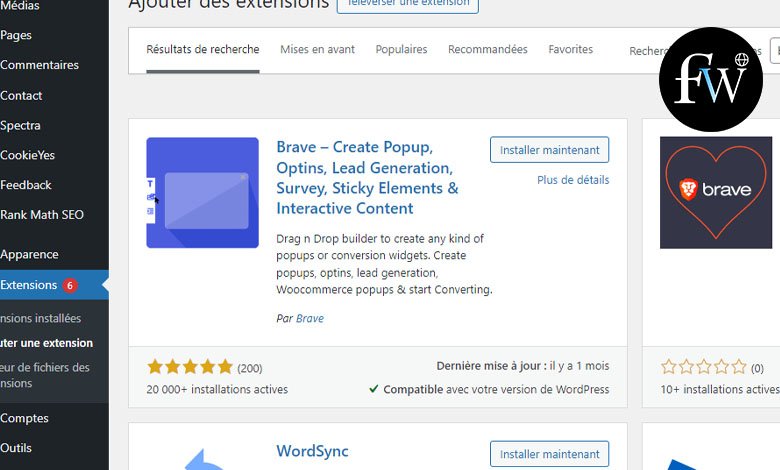 Installation de brave, puissant plugin de popup WordPress