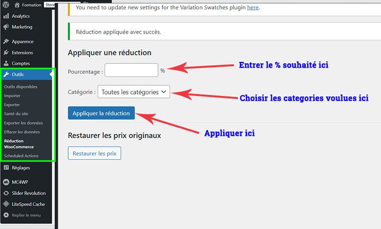 Utilisation du plugin pour modifier le Prix des produits en masse